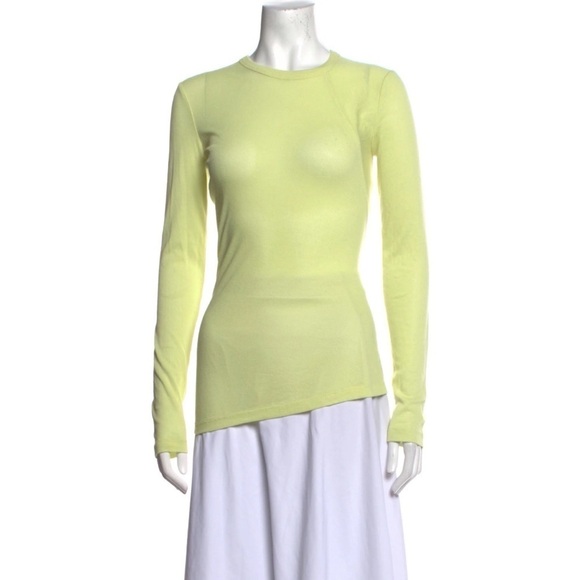 T Alexander Wang Top Asymmetrical Crewneck Long Sleeve Tee Mesh Neon Yellow S - Picture 1 of 11